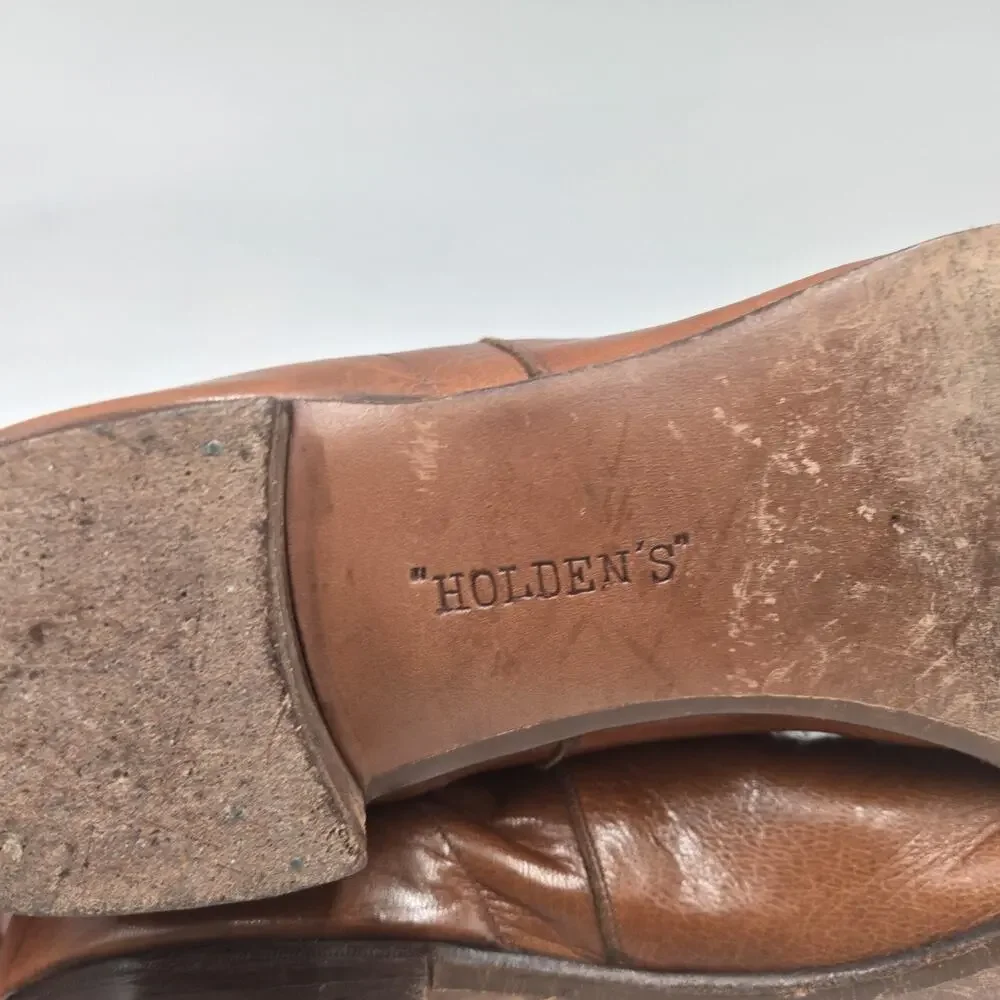 Vintage N.B. Holden Chicago Men's 9 Leather Folk Art Ankle Boots Brown Pull On